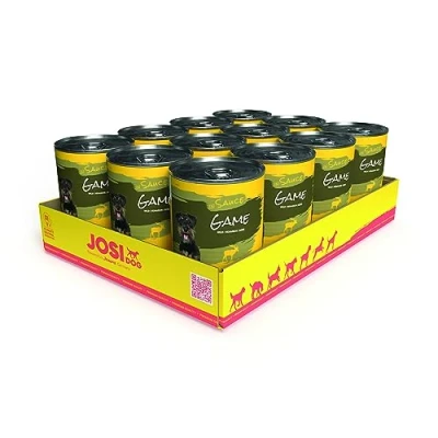 Afbeelding van JosiDog Game in Sauce (12 x 415 g) fijn hondenvoer met wild saus vitamine D3 &amp; E premium natvoer voor volwassen honden volledig voer Powered by JOSERA 12 pack