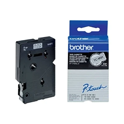 Afbeelding van Brother TC M91 9mm zwart op transparante tape labelprinter