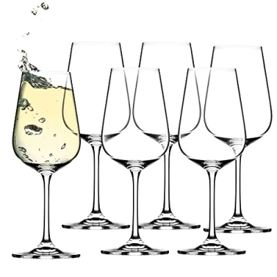Afbeelding van KADAX witte wijnglazen van kristalglas, set 6, 360 ml, met lange steel, elegante en eenvoudige wijnkelken voor thuis, feest, hoogwaardige kwaliteit