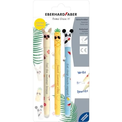 Afbeelding van EBERHARD FABER 582184 rollerbalpen uitwisbaar, 3 Animal Erase it zomermotieven, gelpen blauw 0,7 mm