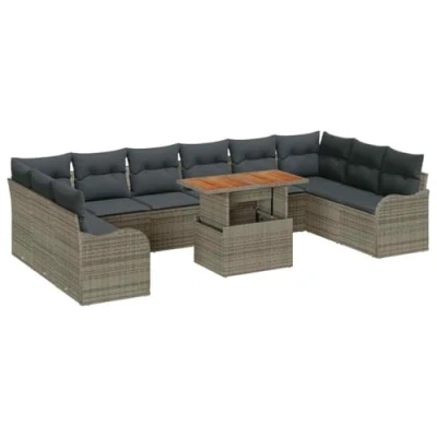 Afbeelding van vidaXL 11 delige Tuinset met Kussens in Grijs Poly Rattan en Acacia