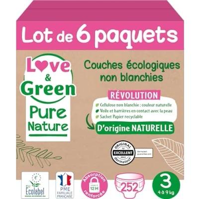 Afbeelding van Love &amp; Green Pure Nature Ecologische Luiers 42 Maat 3 Midi (4 tot 9 kg)