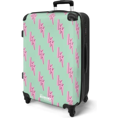 Afbeelding van NoBoringSuitcases.com® Koffer groot Rolkoffer lichtgewicht Groen met roze bliksem Reiskoffer 4 wielen Grote trolley XL 20 kg bagage