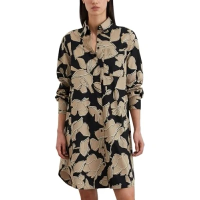 Afbeelding van Marc OPolo dames hemdblousejurk met all over print knielang, Meerkleurig, 40