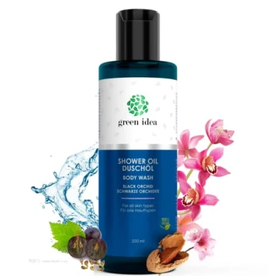Afbeelding van green idea doucheolie zwarte orchidee natuurlijke cosmetica zeer droge huid veganistisch, SLES vrij, vrij van conserveringsmiddelen 200 ml