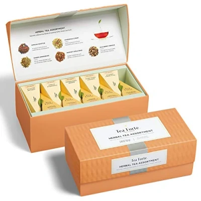Afbeelding van Tea Forte Classic Herbal Presentation Box Sampler Gift Set, 20 Assorted Variety Handcrafted Pyramid Infuser Bags, Naturally Decaffeinated Teas