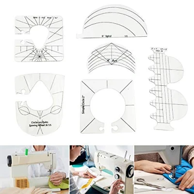 Afbeelding van 6Pcs Quilten Sjablonen Naaimachine Heerser Acryl Diy Naaien Gereedschap Kit Hand Patchwork Multifunctionele Gratis Beweging Grip Sjabloon Heersers Embossing Mallen
