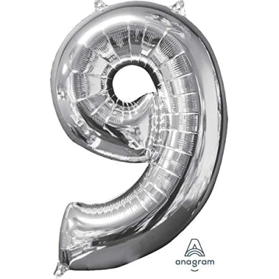 Afbeelding van Amscan Cijferballon 9 Folie 45 X 66 Zilver