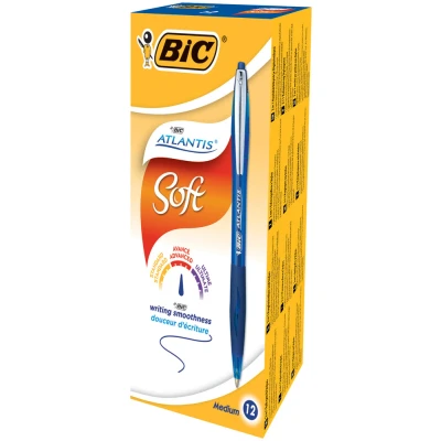 Afbeelding van Balpen Bic Atlantis soft metalen clip clic medium blauw