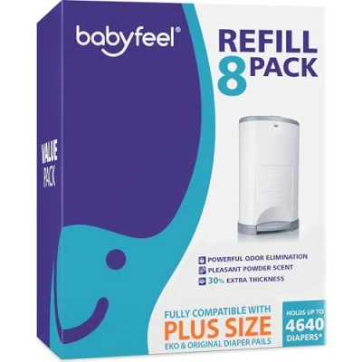 Afbeelding van Dekor Plus Navullingen van Babyfeel 8 Pack extra waarde Exclusieve 30% dikte Poedergeur Past op Grote maten luierbakken Krachtige geurverwijdering Geschikt voor maximaal 4640 luiers