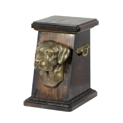 Afbeelding van Art Dog Custom Memorial Urn Handgemaakte Box Koudgegoten bronzen hondenkop op berkenbasis 19cmx32cmx30cm Labrador retriever