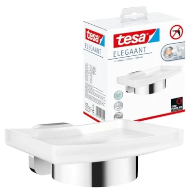 Afbeelding van tesa ELEGAANT zeephouder voor de badkamer, verchroomd metaal, zelfklevend, 119mm x 79mm 124mm
