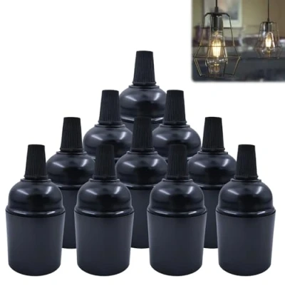 Afbeelding van Nizirioo 10 stuks vintage lamphouders E27 gloeilamphouders (φ38 x H50 mm), zwarte solide lampfitting, bakelietfitting E27, gloeiadapter, Edison retro gloeilampfitting voor doe het zelf hanglampen