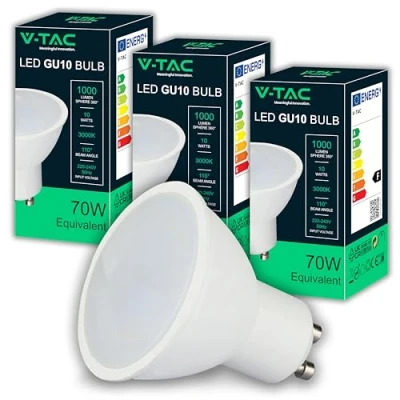 Afbeelding van V TAC 3 x GU10 10 W ledlampen met hoge helderheid (komt overeen 70 W) 1000 lumen led spot voor maximale efficiëntie en energiebesparing warm wit 3000 K