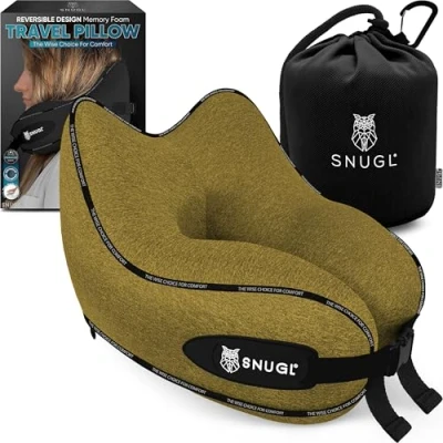 Afbeelding van SNUGL Reiskussen nekkussen van traagschuim vliegkussen Ondersteunend voor reizen Reisnekkussen vliegtuig met draagtas en clip Flying Travel Essentials (donkergeel)