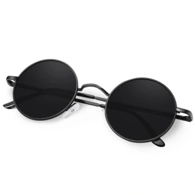 Afbeelding van KANASTAL Zonnebril Ronde Dames en Heren Gepolariseerde Hippie Steampunk Stijl Klassieke Retro Met UV400 Bescherming Unisex Zwart