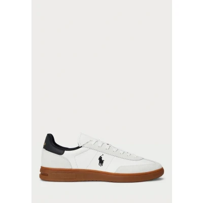 Afbeelding van Ralph Lauren heren Bedford sneaker van leer met suède details in de kleur Wit, maat: 41