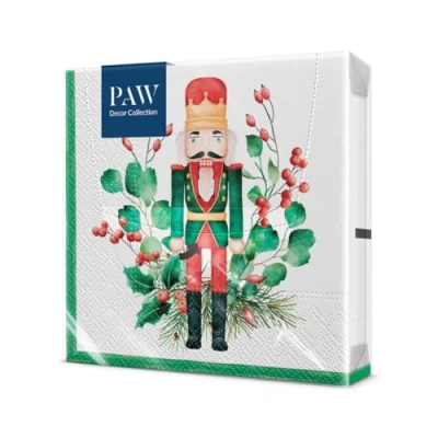 Afbeelding van PAW Papieren Servetten 3 laags (33 x 33 cm) 20 Stuks Gedrukt met Inkt op Waterbasis Creëer de Kerstsfeer Voor een Vrolijke Kerstfeest en Winter Kleur: Composition With Nutcracker