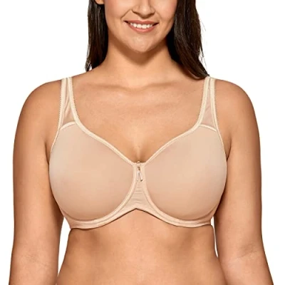Afbeelding van DELIMIRA Dames T shirt Volledige Dekking Plus Size Naadloze Gewatteerde Beugelbeha Beige 100F