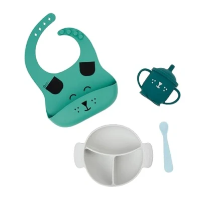 Afbeelding van Babymoov serviesset LEARN&#039;ISY hondje(kom + lepel slabbetje kopje silicone)