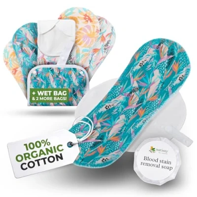 Afbeelding van Biologisch katoen EcoComfort herbruikbare menstruatiepads voor lichtstroom (S+M, 6 pack); wasbare stoffen pads op hoge temperatuur vrouwen en tieners; niet irriterende, zachte