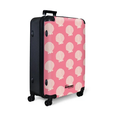 Afbeelding van NoBoringSuitcases.com® Koffer groot Reiskoffer lichtgewicht Roze met beige schelpen Rolkoffer 4 wielen Grote trolley XL 98 liter bagage
