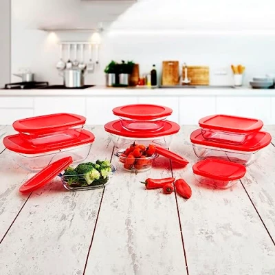 Afbeelding van Vierkante Lunchtrommel met Deksel Ô Cuisine Cook&amp;store Ocu Rood 25 x 22 7 cm 2,2 L Glas Silicon...