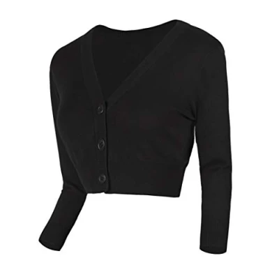 Afbeelding van Urban GoCo Dames V hals kort gebreid vest 3/4 mouwen, zwart, M