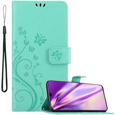 Afbeelding van Cadorabo Hoesje geschikt voor Samsung Galaxy A70 / A70s in BLOEMEN TURKOOIS Beschermhoes bloemmotief met magnetische sluiting, standfunctie en kaartsleuven Book Case Cover Etui