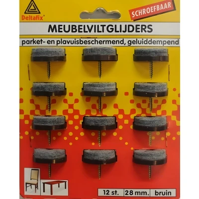 Afbeelding van Deltafix Meubelviltglijders 28mm Bruin 12 Stuks met schroef