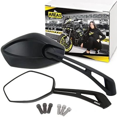Afbeelding van Area1 Motorfietsspiegel scooter achteruitkijkspiegel set (rechts en links) E getest, 2 x M10 rechts + 1 linkse M8 ATV, quad. compatibel met Honda Piaggio, Kawasaki