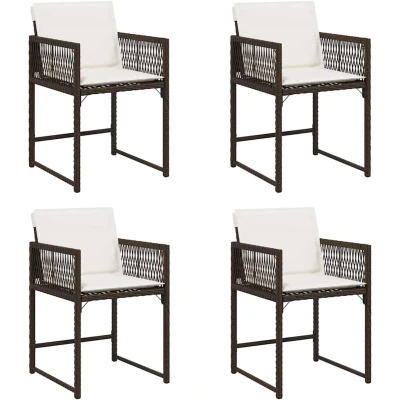 Afbeelding van Tuinstoelen 4 st met kussens poly rattan bruin