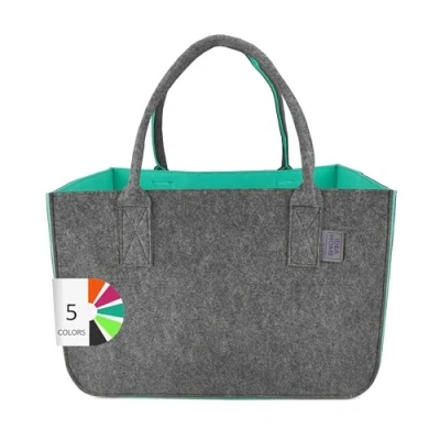 Afbeelding van LEVIATAN Vilten tas Shopper Groot 30 liter Boodschappentas XXL Opvouwbare Boodschappenmand Brandhoutzak Kledingmand Speelgoedtas Donkergrijs/Turquoise