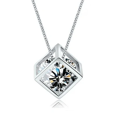 Afbeelding van Crystalline Azuria Ruit Kubus Hanger Ketting met Witte Zirkonia Kristallen 18kt Witverguld voor Dames 45 cm