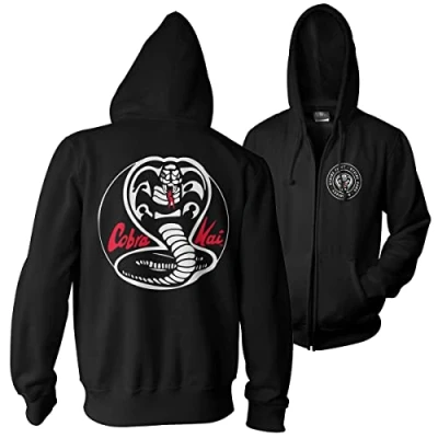 Afbeelding van Cobra Kai Officieel gelicenseerd wit Patches Zipped Capuchon (Zwart), X Large