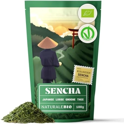 Afbeelding van Biologische Japanse Groene Sencha Thee 100 gram. Bio, Natuurlijke en Zuivere van de Eerste Pluk, Geteeld in Japan. Organic Japanese Green Tea. NaturaleBio
