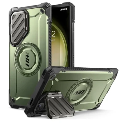 Afbeelding van SUPCASE UB Pro MagXT Hoesje Geschikt voor Samsung Galaxy S24 Ultra Back Cover met Camera Protector Kickstand Compatibel MagSafe Extra Bescherming Groen