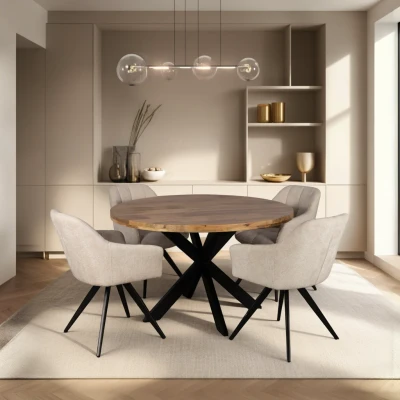 Afbeelding van Zita Home eettafel 180cm rond bruin 77cm hoog met zwarte kruispoot