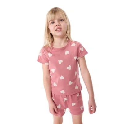 Afbeelding van Petit Bateau Katoenen pyjama met short hartjesprint Meisjes Pyjamaset Roze;Wit