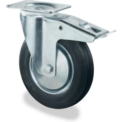 Afbeelding van Zwenkwiel+rem 80mm rubber totale hoogte 105mm
