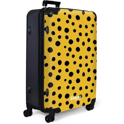 Afbeelding van NoBoringSuitcases.com® Koffer groot Reiskoffer lichtgewicht Zwarte stippen op gele achtergrond Rolkoffer met 4 wielen Grote trolley XL 98 liter bagage