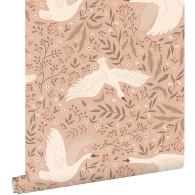 Afbeelding van ESTAhome behang zwanen terracotta roze 0.53 x 10.05 m 130957