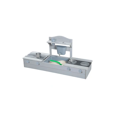 Afbeelding van roba 2 in 1 balkonzandbak &amp; modderkeuken voor kinderen FSC® gecertificeerd incl. accessoires compacte speelkeuken balkon tuin grijs