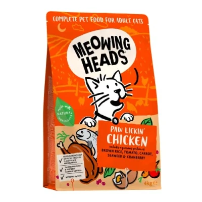 Afbeelding van Meowing Heads Droog kattenvoer Paw Lickin&#039; Chicken 100 procent natuurlijke kip en vis zonder kunstmatige smaakstoffen, goed voor een gezonde spijsvertering, 4 kg, verpakking kan variëren