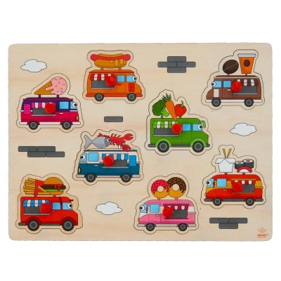 Afbeelding van Engelhart Houten Knopjes Puzzel Foodtrucks 8 Stukjes