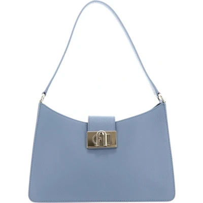 Afbeelding van FURLA Leren Schoudertas 1927 Soft Shoulder Bag Celestial Blauwgrijs