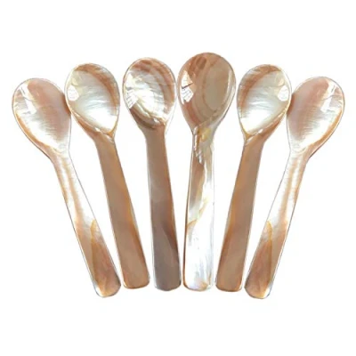 Afbeelding van DUEBEL Set van 6 Parelmoer 11,5 cm x 3 MOP kaviaar lepels W ronde handgreep voor serveren of eieren