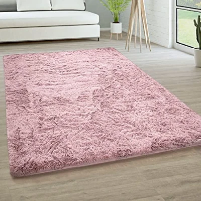 Afbeelding van Paco Home Tapijt Hoogpolig Vloerkleed Woonkamer Vacht Imitatiebont Shaggy Wollig Eenkleurig, Maat:200x290 cm, Kleur:Oud Roze
