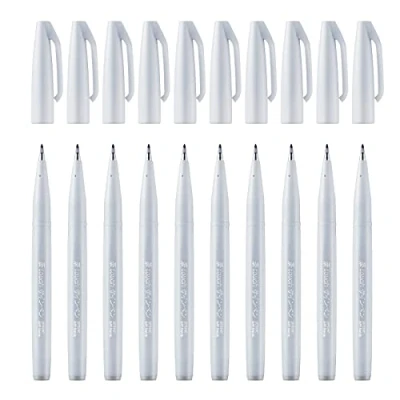 Afbeelding van Pentel SES15C N2X Brush Sign Pen lichtgrijs, vezelpen, penseelachtige punt, 10 stuks