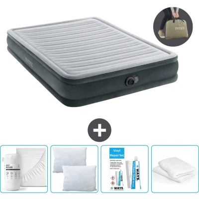 Afbeelding van Intex luchtbedset 2 Persoons 152 x 203 33 cm Grijs Met Ingebouwde pomp + Accessoires